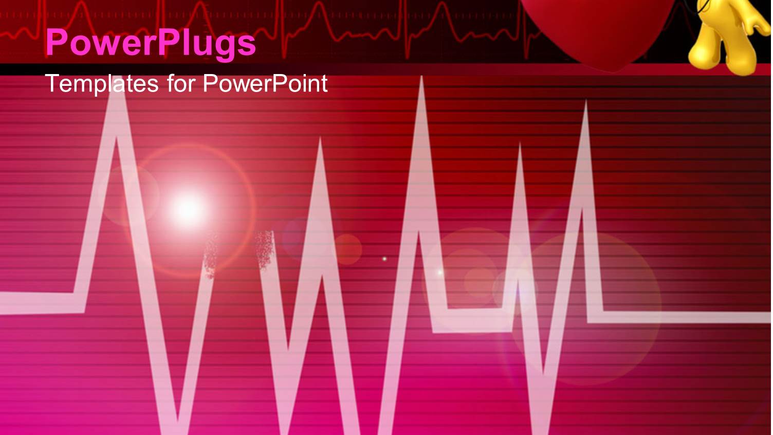3D Yellow Figure with Stethoscope on Red Heart, Heartbeat Line