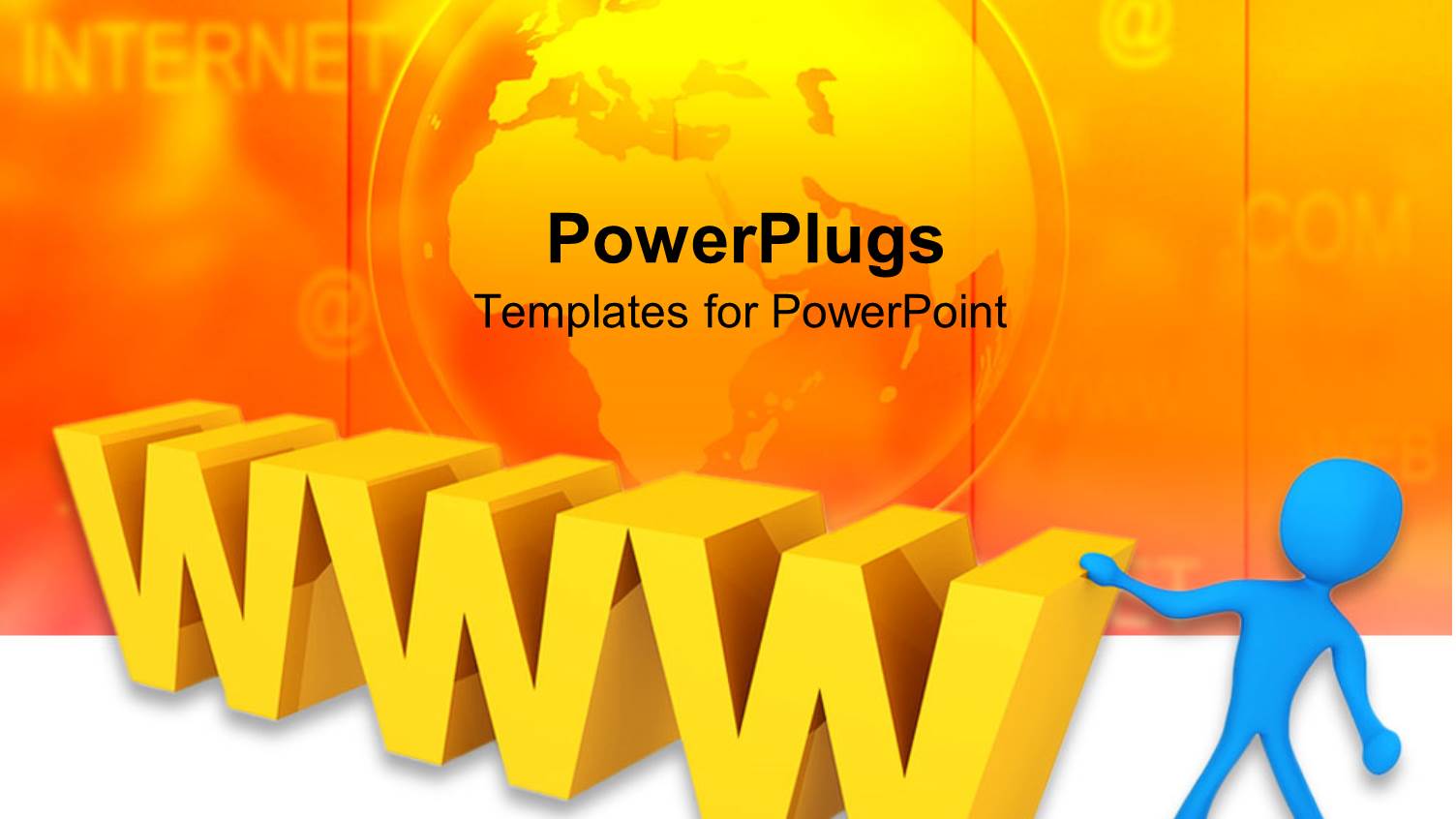 3D Yellow Www and Blue Figure with Yellow Globe and Internet Word on Background