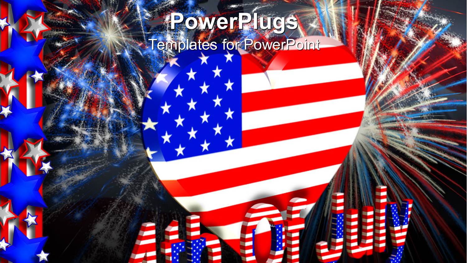 4th of July Theme with American Flag Heart, Red White and Blue Fireworks, Stars and Stripes Border