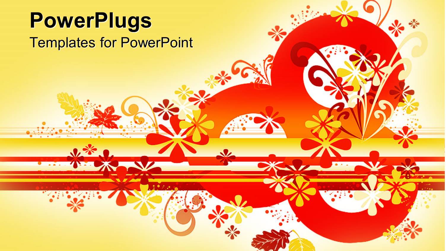 Abstract Autumn Red and Yellow Floral Designs on a Yellow Background