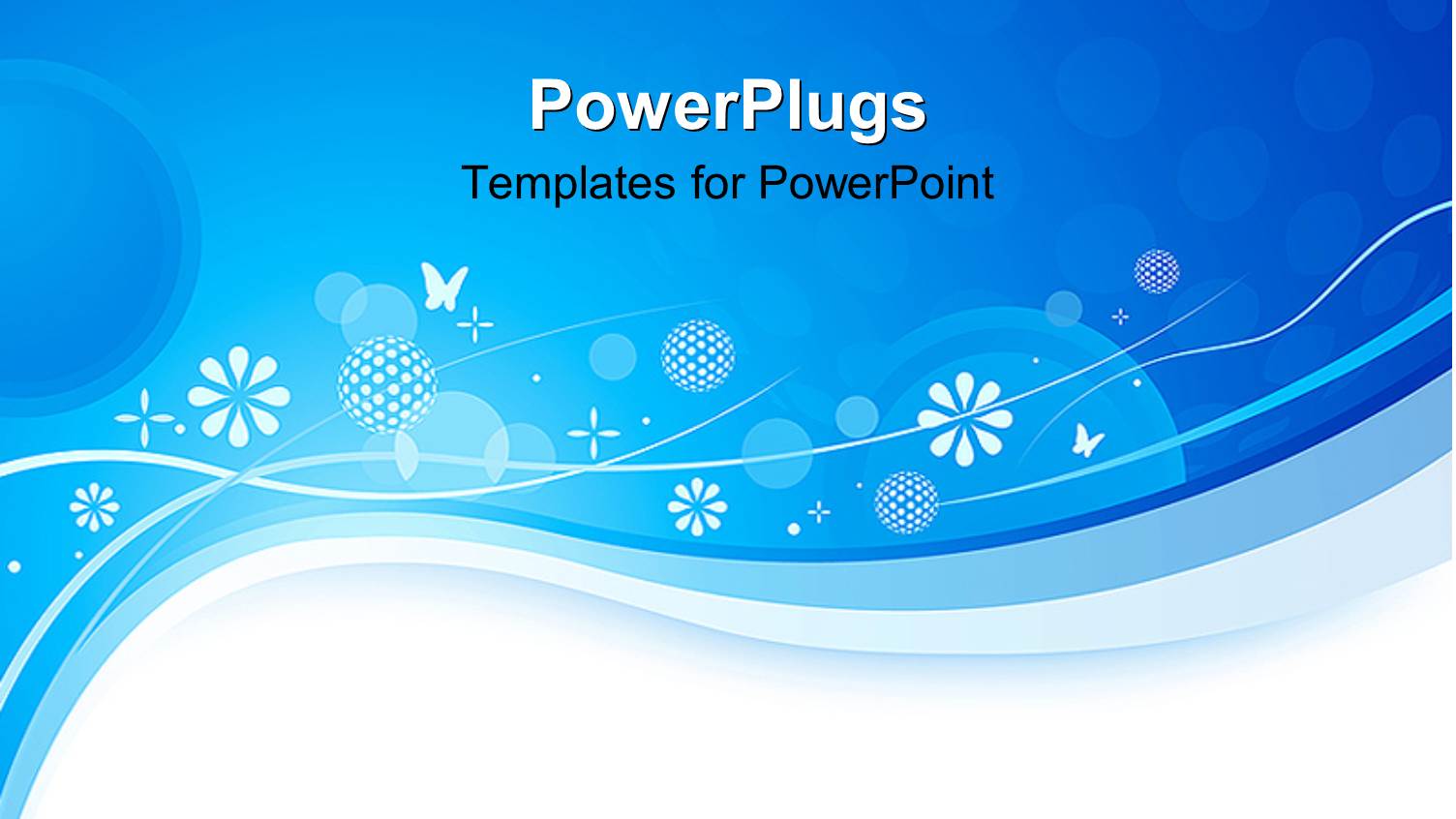 Abstract Blue Waves with White Flowers and Butterflies