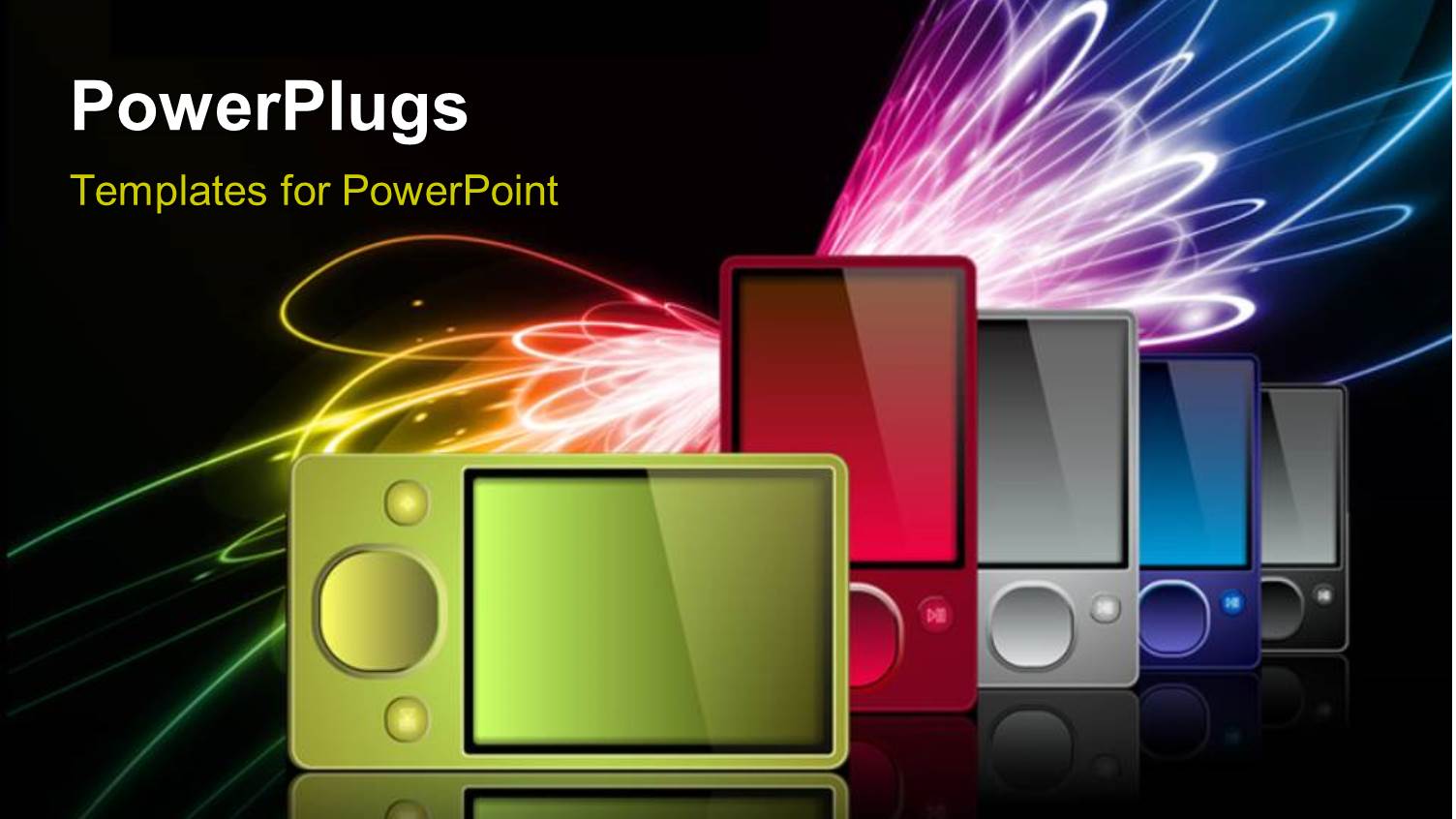 Abstract Colorful Light Glow Over Black Background with Media Players