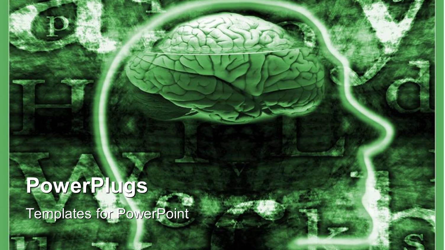 Abstract Depiction of Human Head with Focus on Brain and Letters on Green Background
