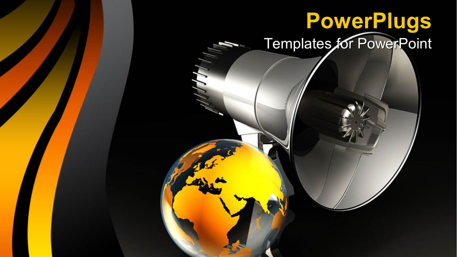 Abstract Depiction of large Black Mega Phone with a Gold Colored Globe