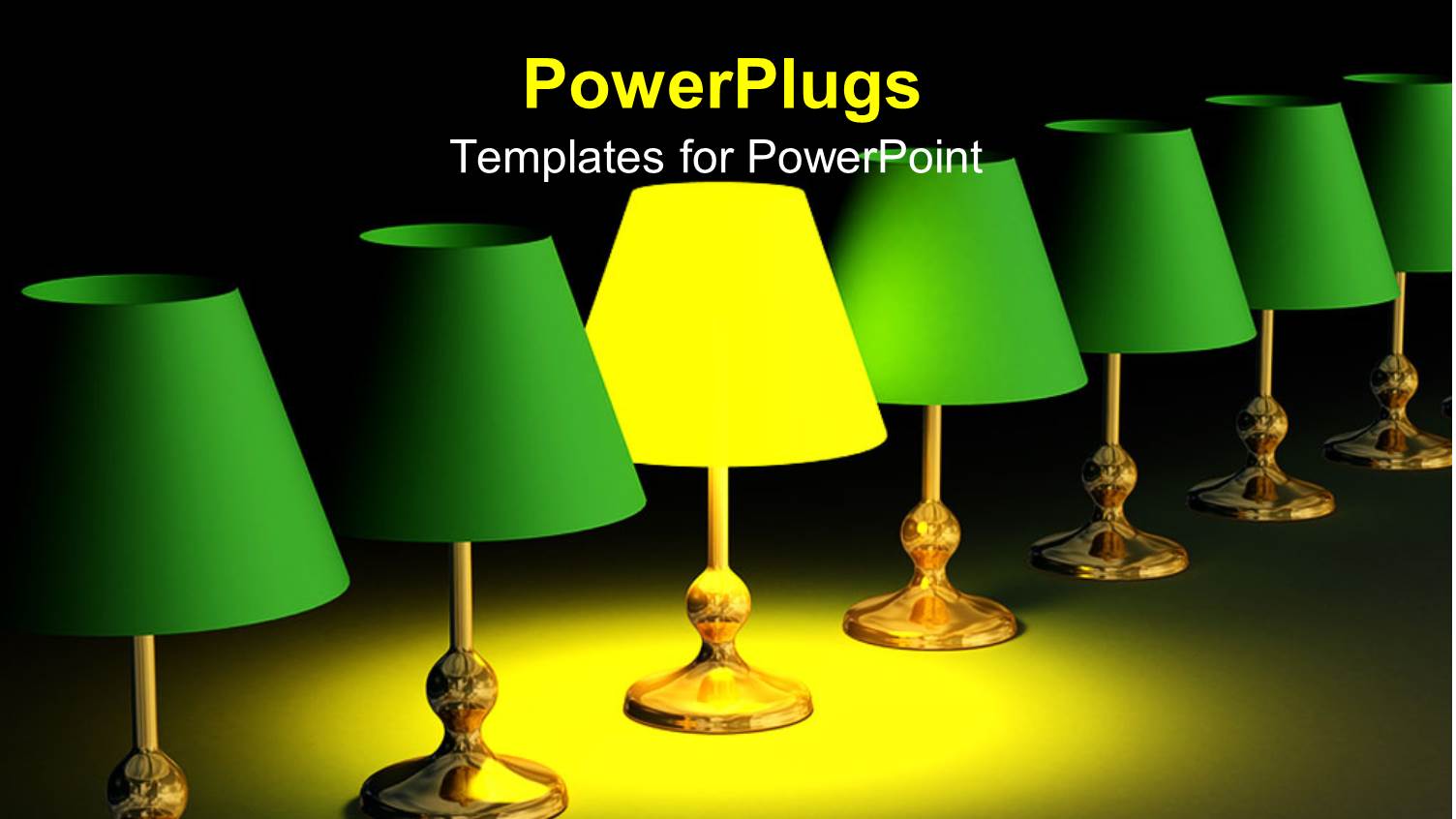 Abstract Depiction of Seven Lamp Stands with a Bright Yellow One