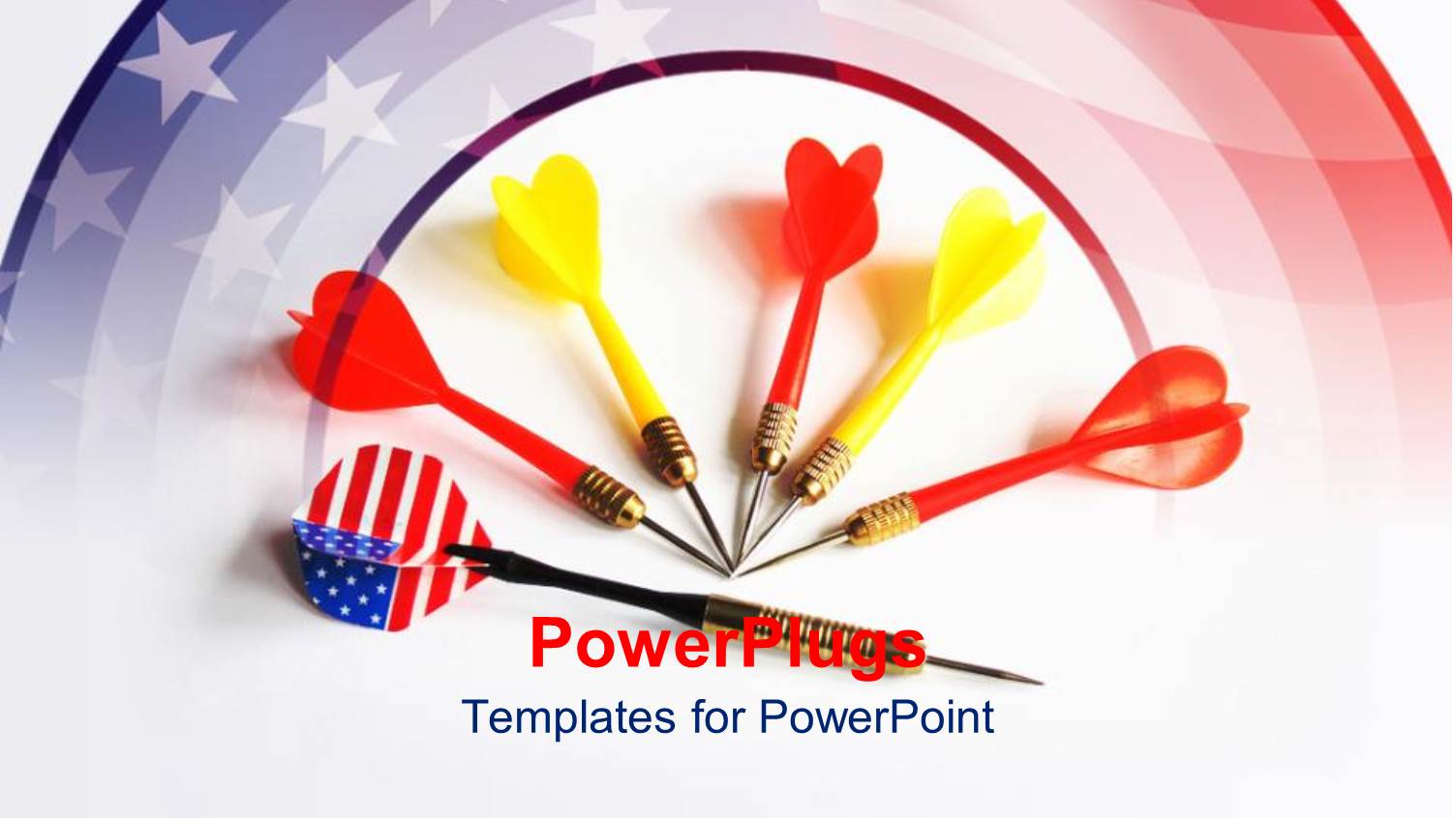 Abstract Depiction of Target with American Flag and Yellow, Red, us Flag Darts on White Background