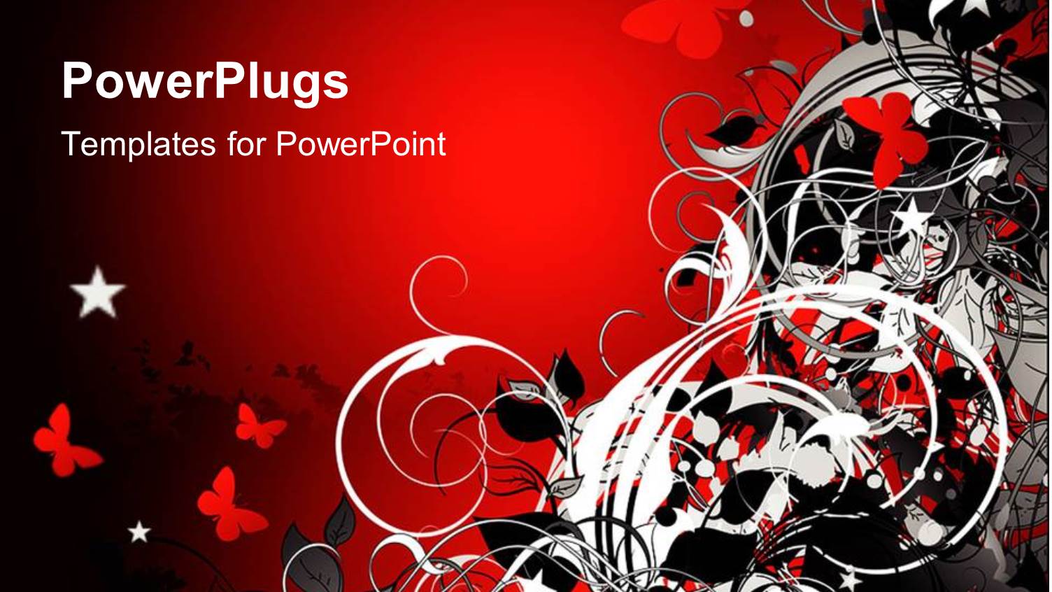 Abstract Design of Flowers and Butterflies in Red, White and Black on Red Background