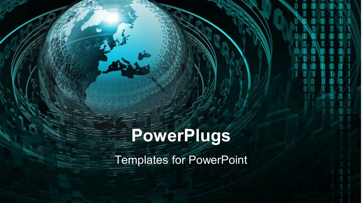 Abstract Digital Glowing Globe Surrounded by Binary Code Circles on Black Background