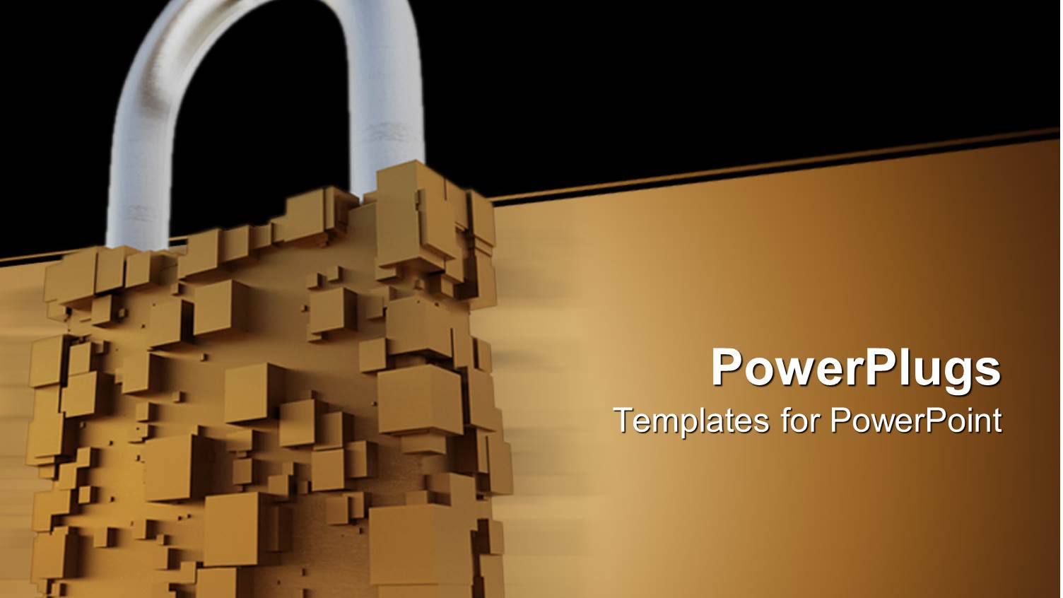 Abstract Padlock Made Up of Brown Cubes, Brown Streak, Black Border