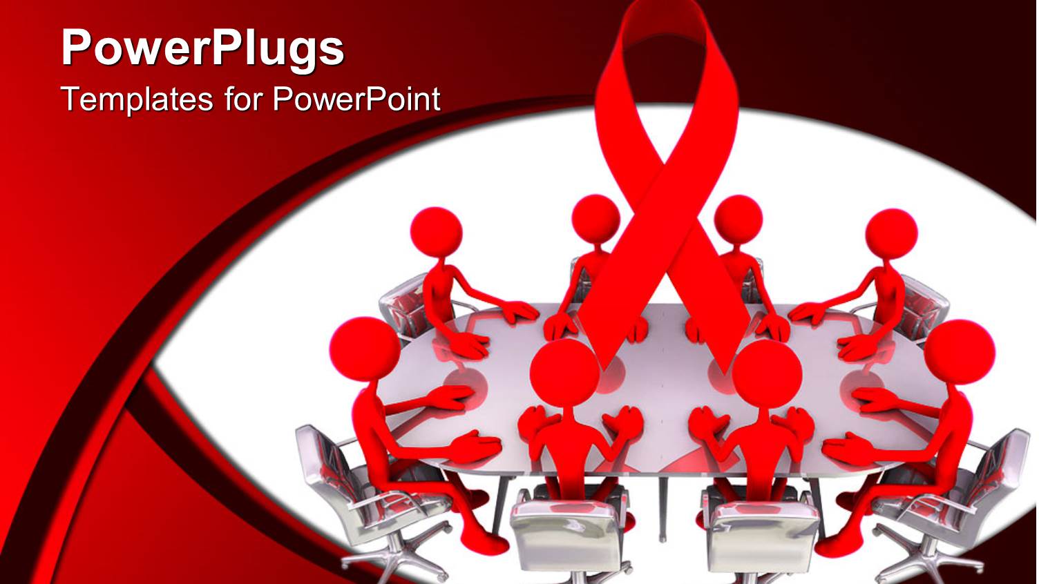 Abstract People Sits across Table for presentation on Red and White Background