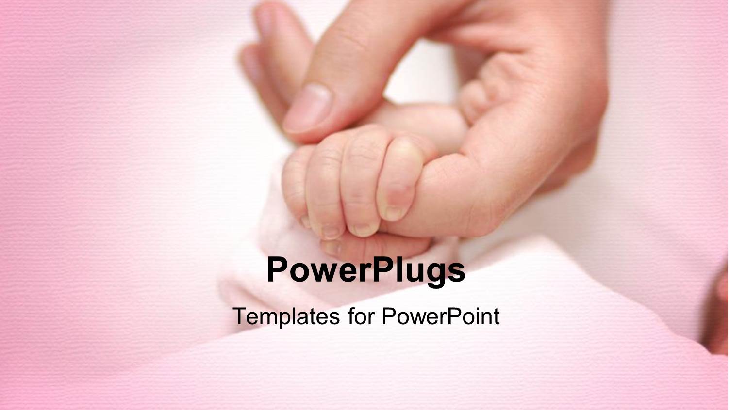 an Adult Female Hand Holding a Baby's Hand on a Pink Surface