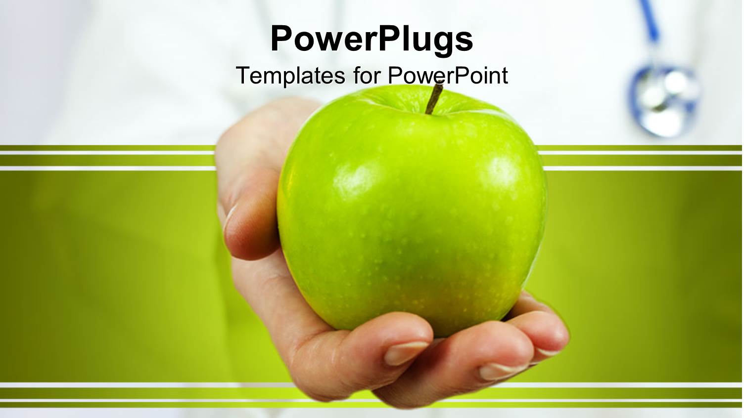 Adult Hand Holding a big Green Apple on a Green Background