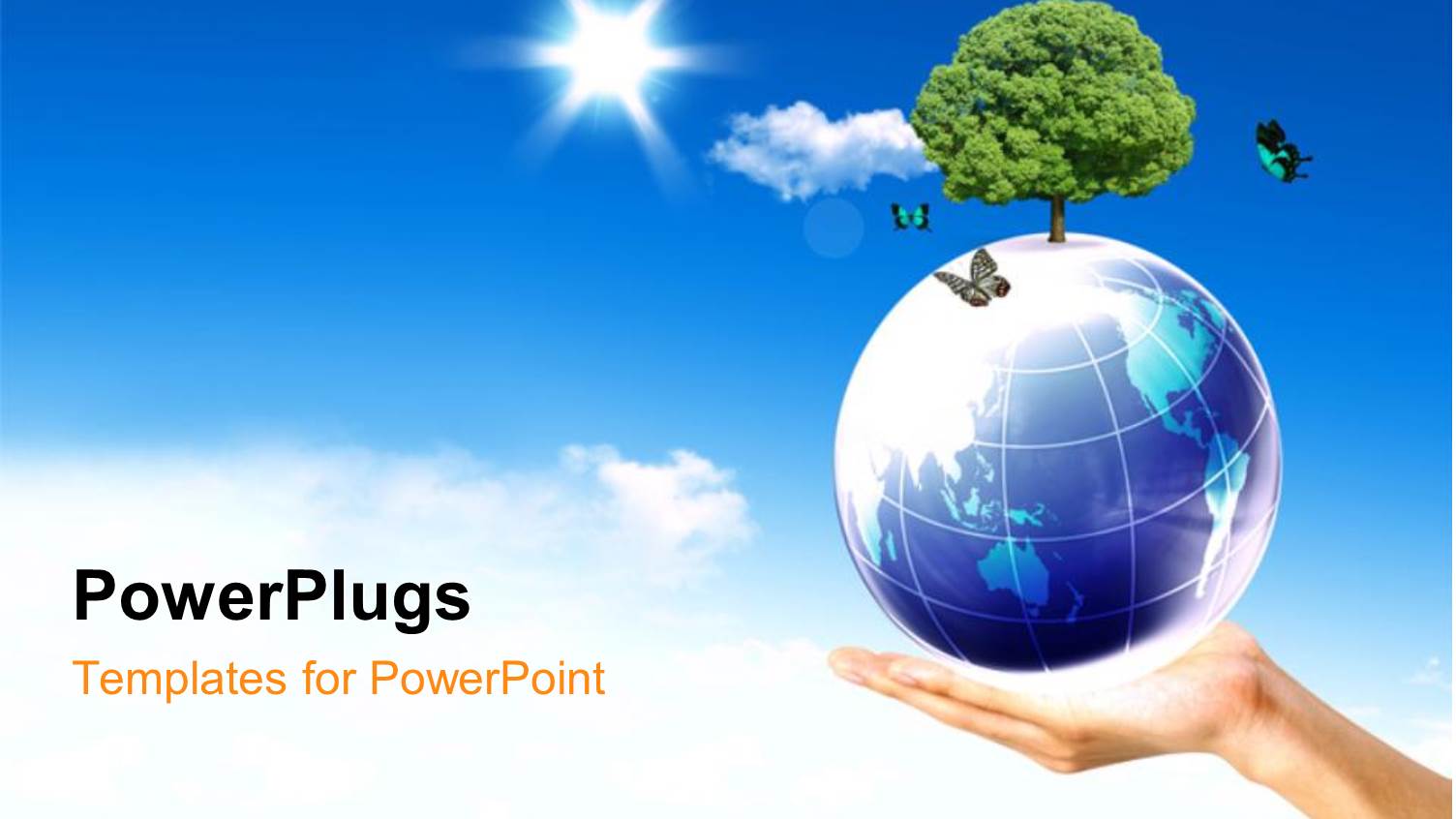 an Adult Hand Holding an Earth Globe with a Plant