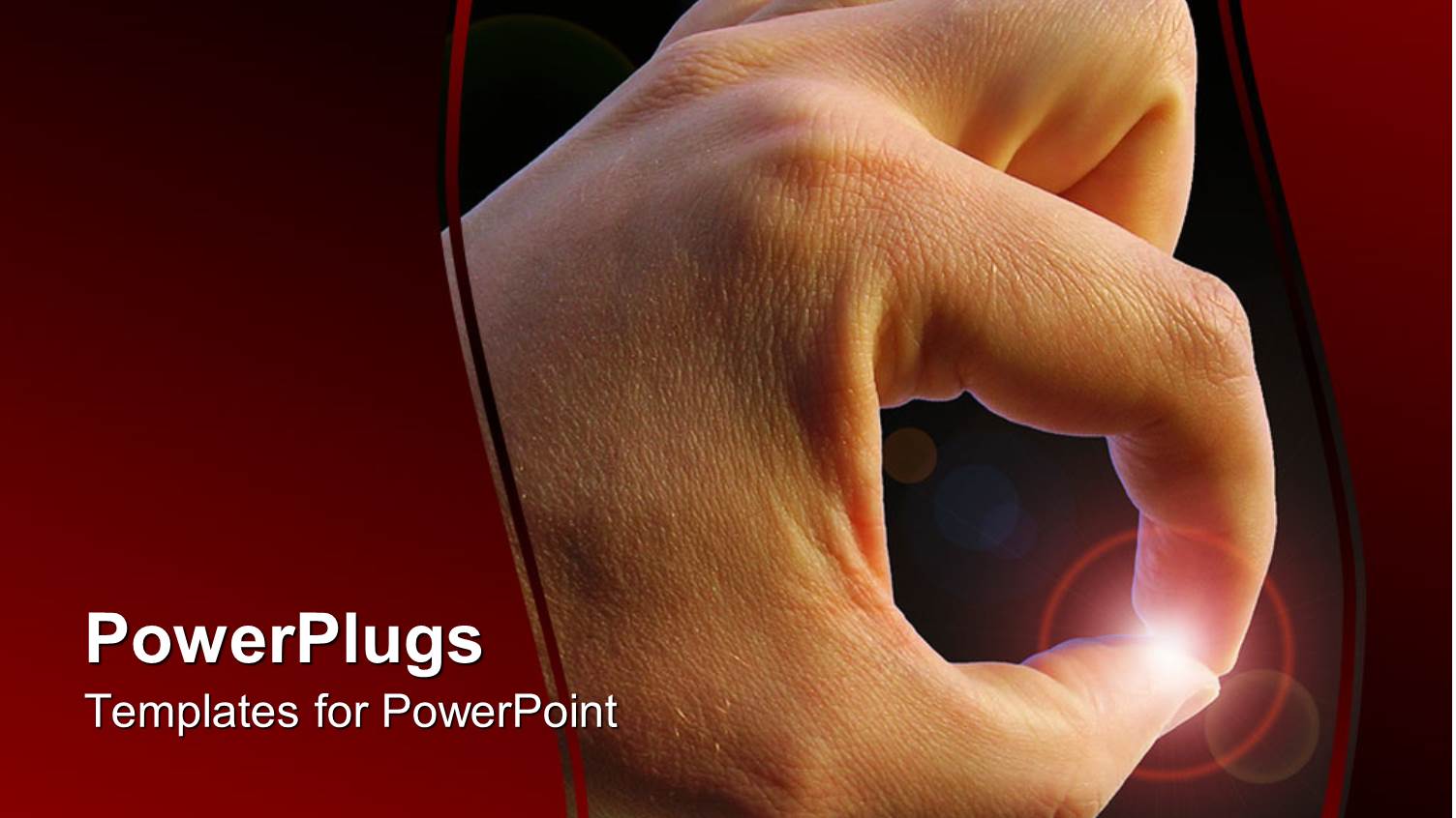 Adult Hand Pinching a Spec of Light on a Black Background