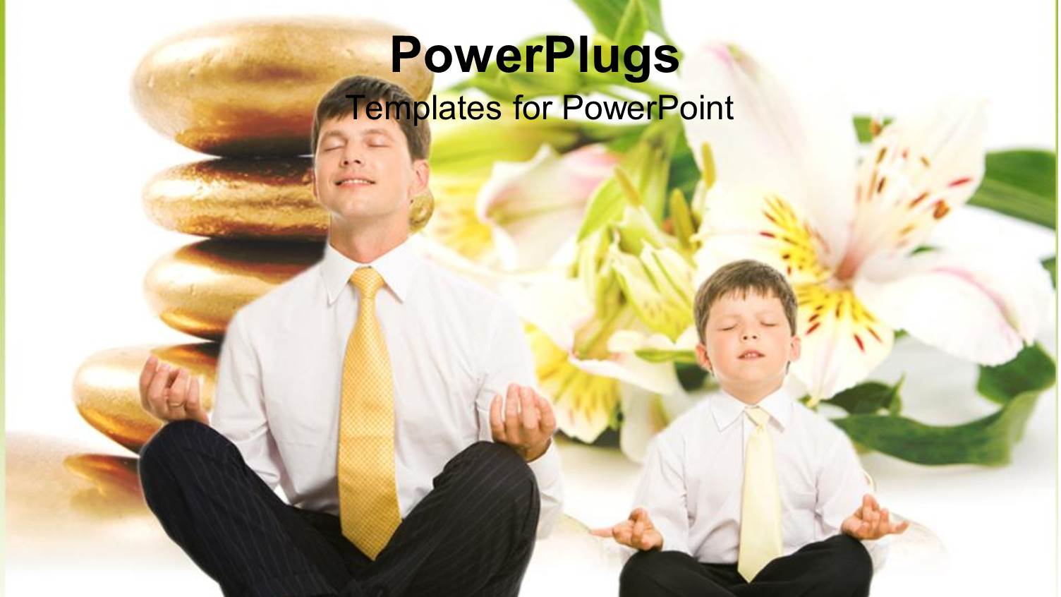 Adult Human and a Young Boy with Flowers Behind