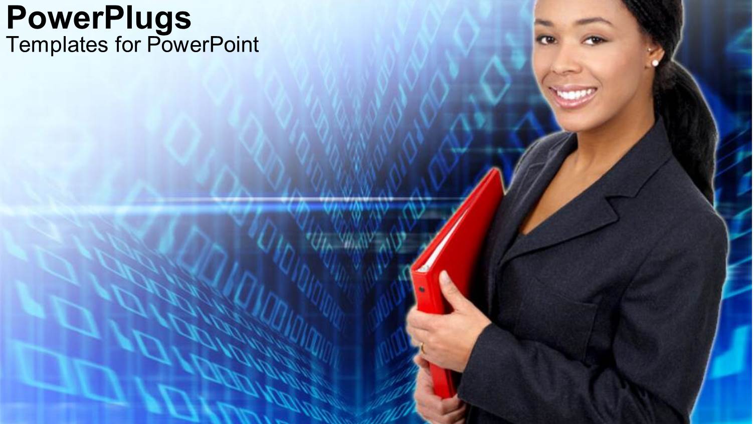 African American Business Women with Red Folder in Hand Looking Happy 