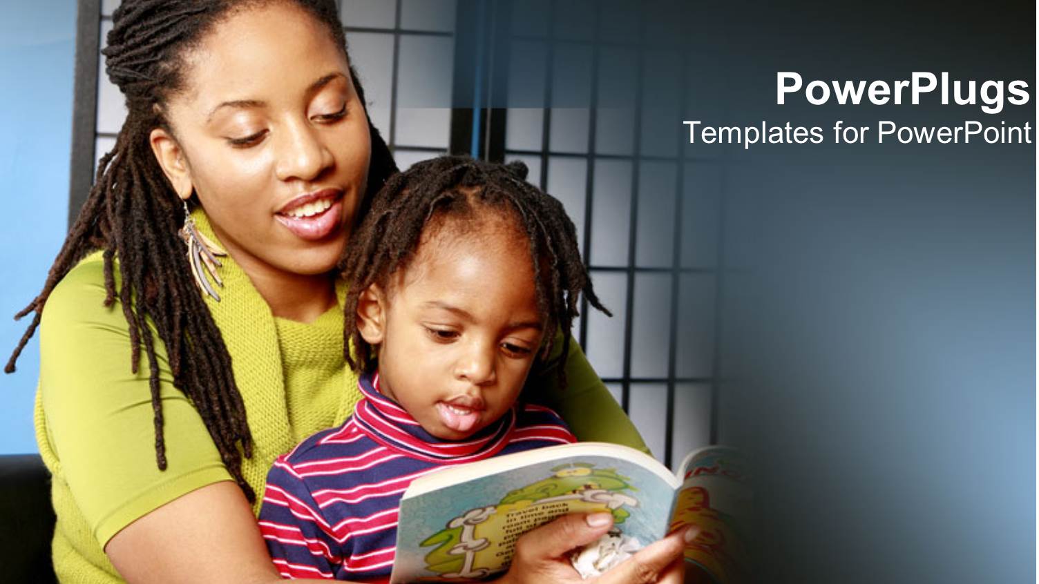 African American Mother with Kid on her Laps Reading Story Book