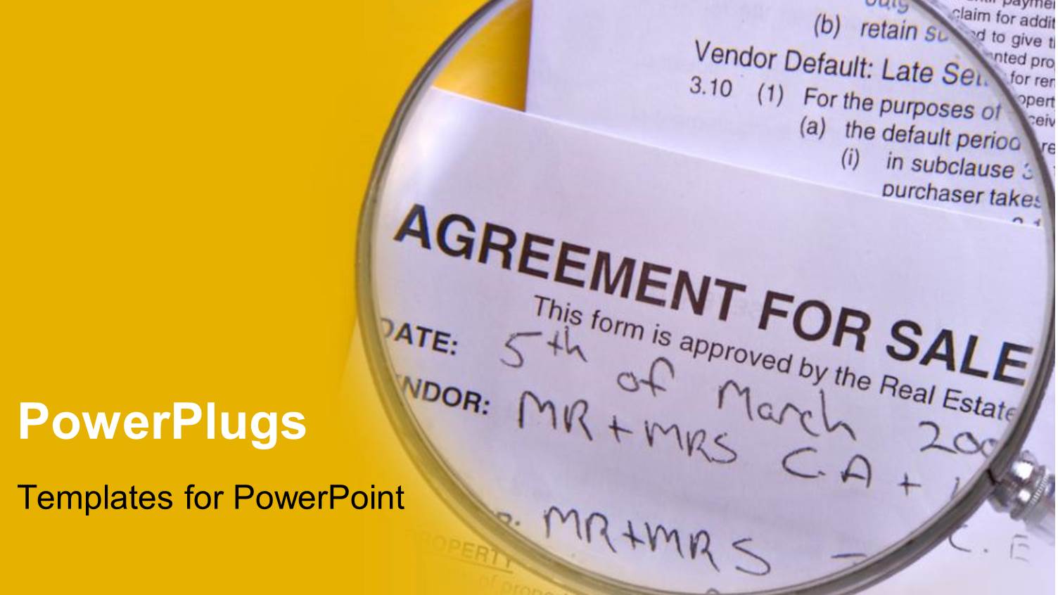 Agreement for Sale Under Magnifying Glass, Contract, Real Estate, Yellow Border