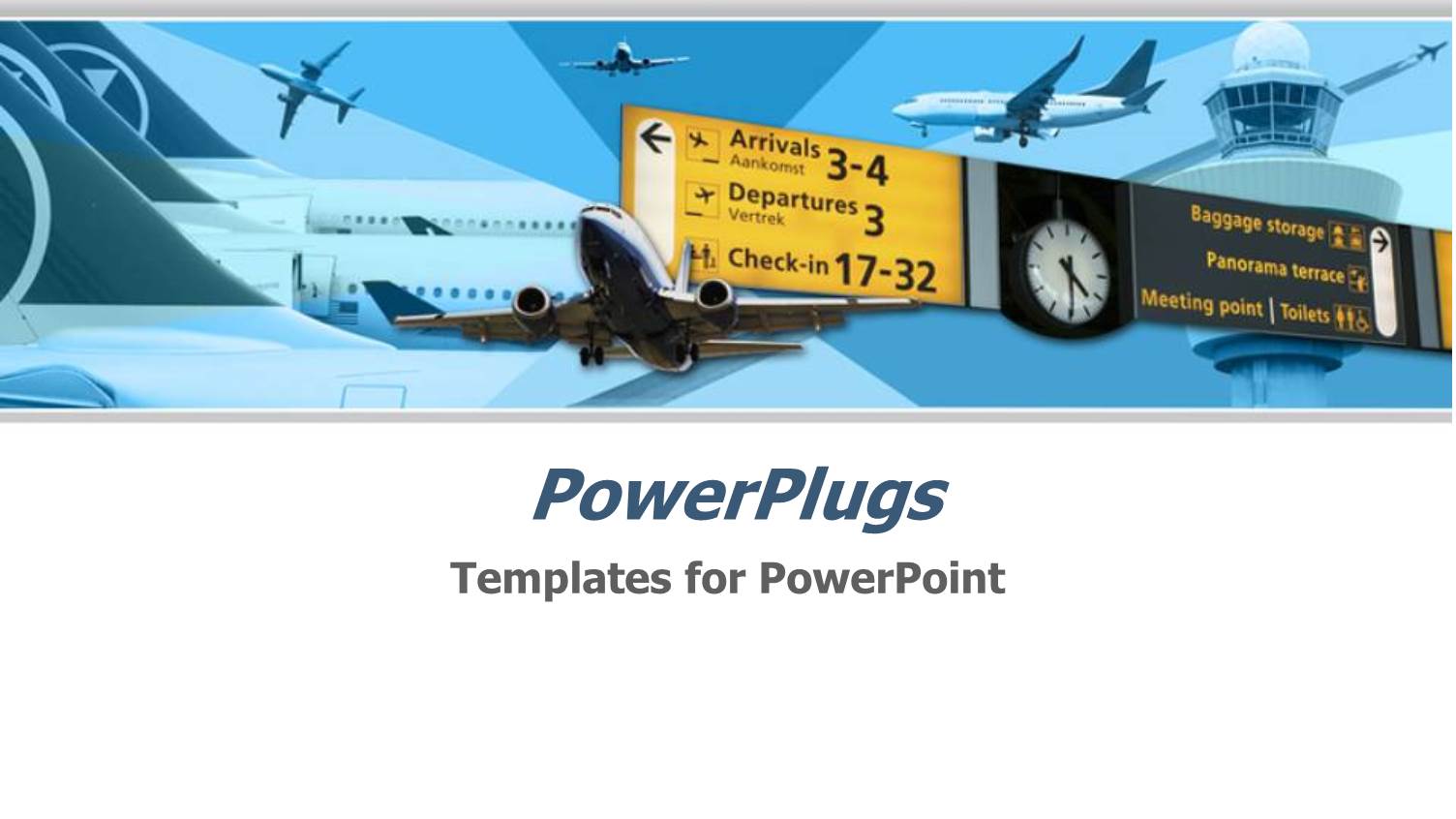 Airport Airplane Transportation Theme with Flying Planes and Planes Parked in Airport Departures and Arrivals Check-in