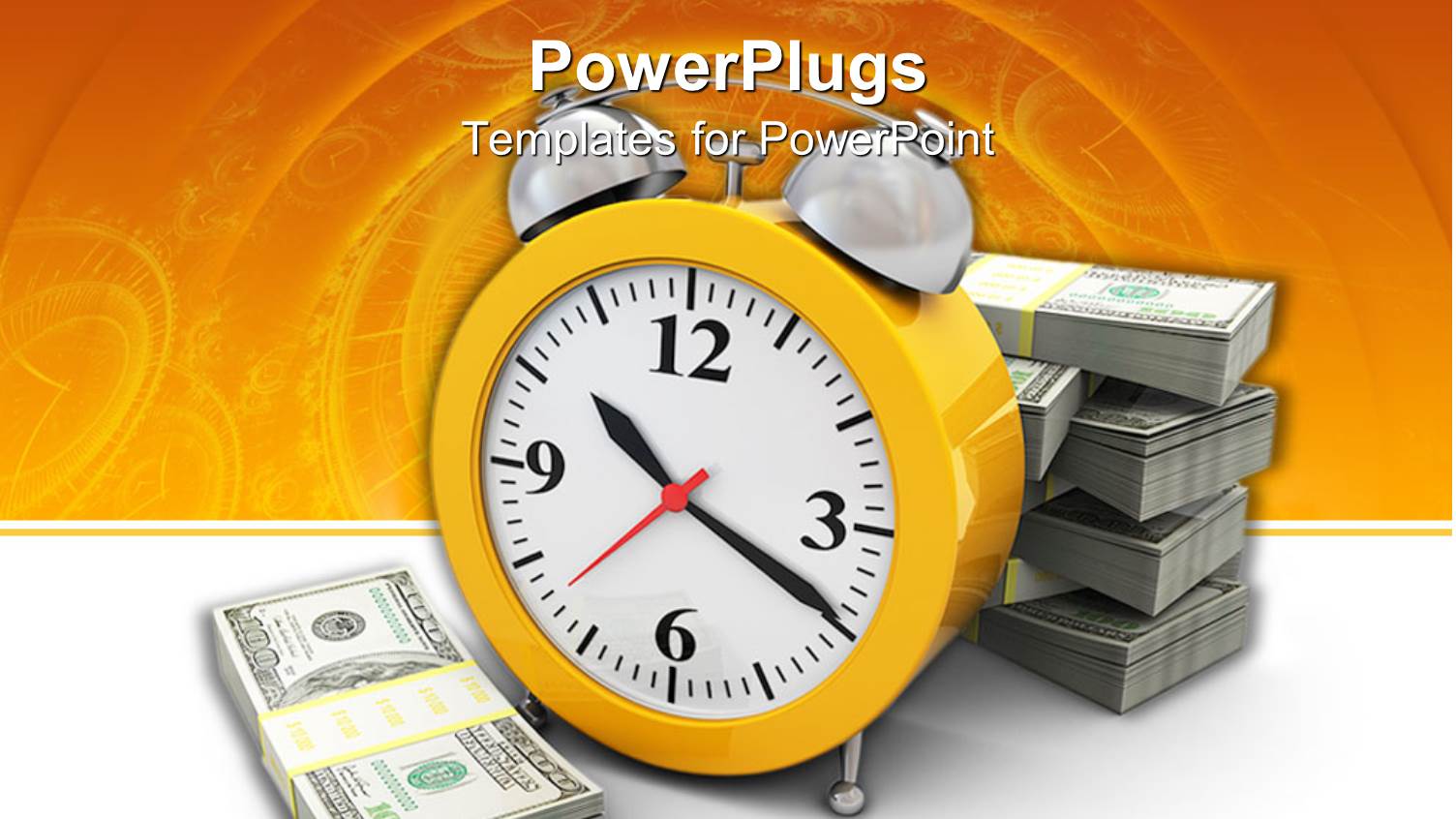 an Alarm Cloch with Dollar Bills Stacked Up Around it