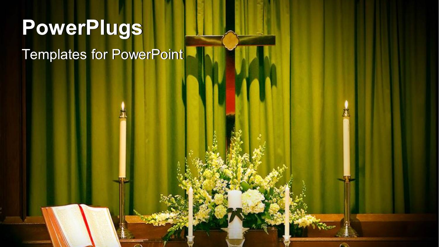 Alter Arranged Nicely with a Cross, Flowers, Candles and a Holy Bible