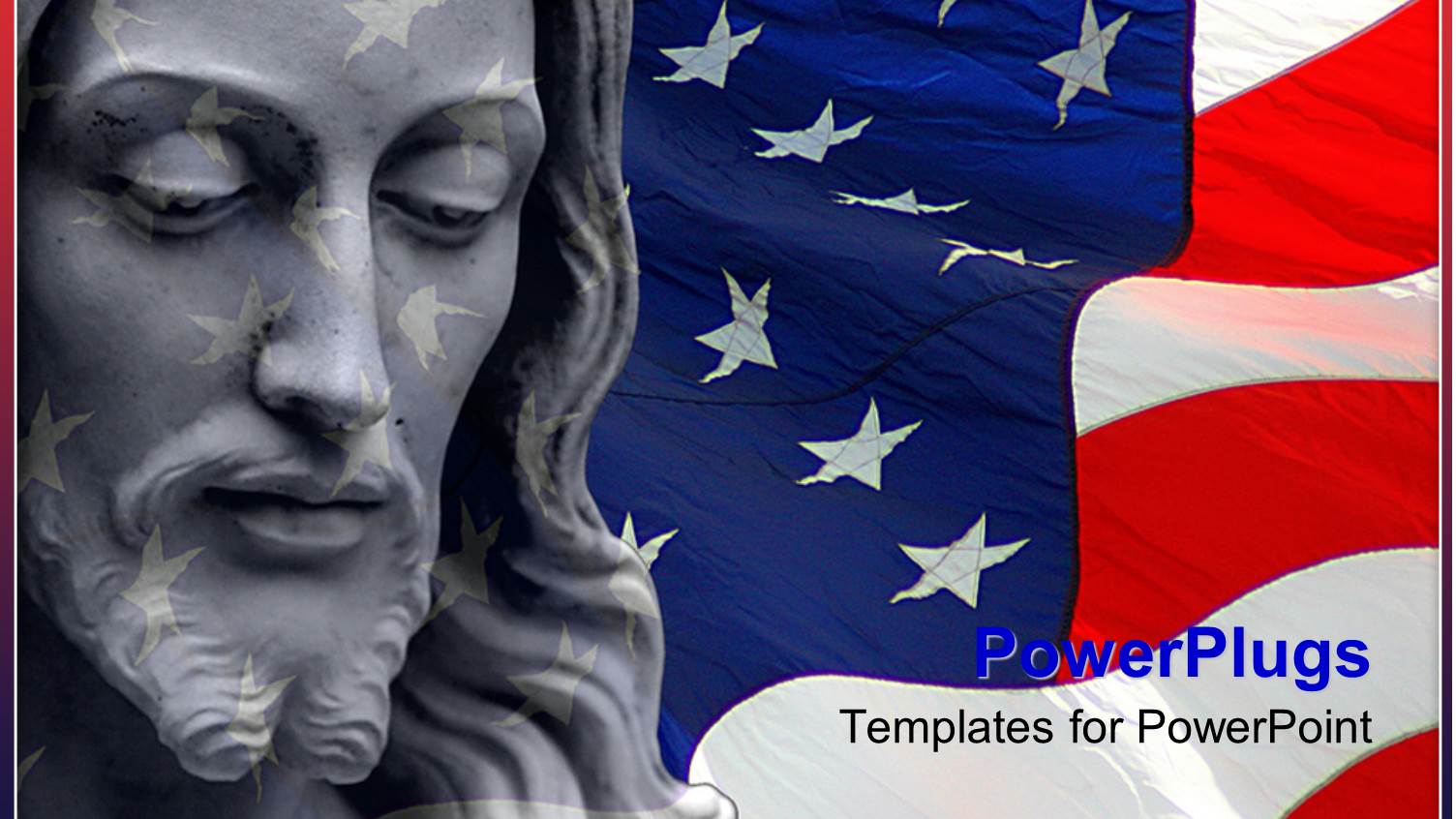 American Flag in Background with Sculpture of Jesus