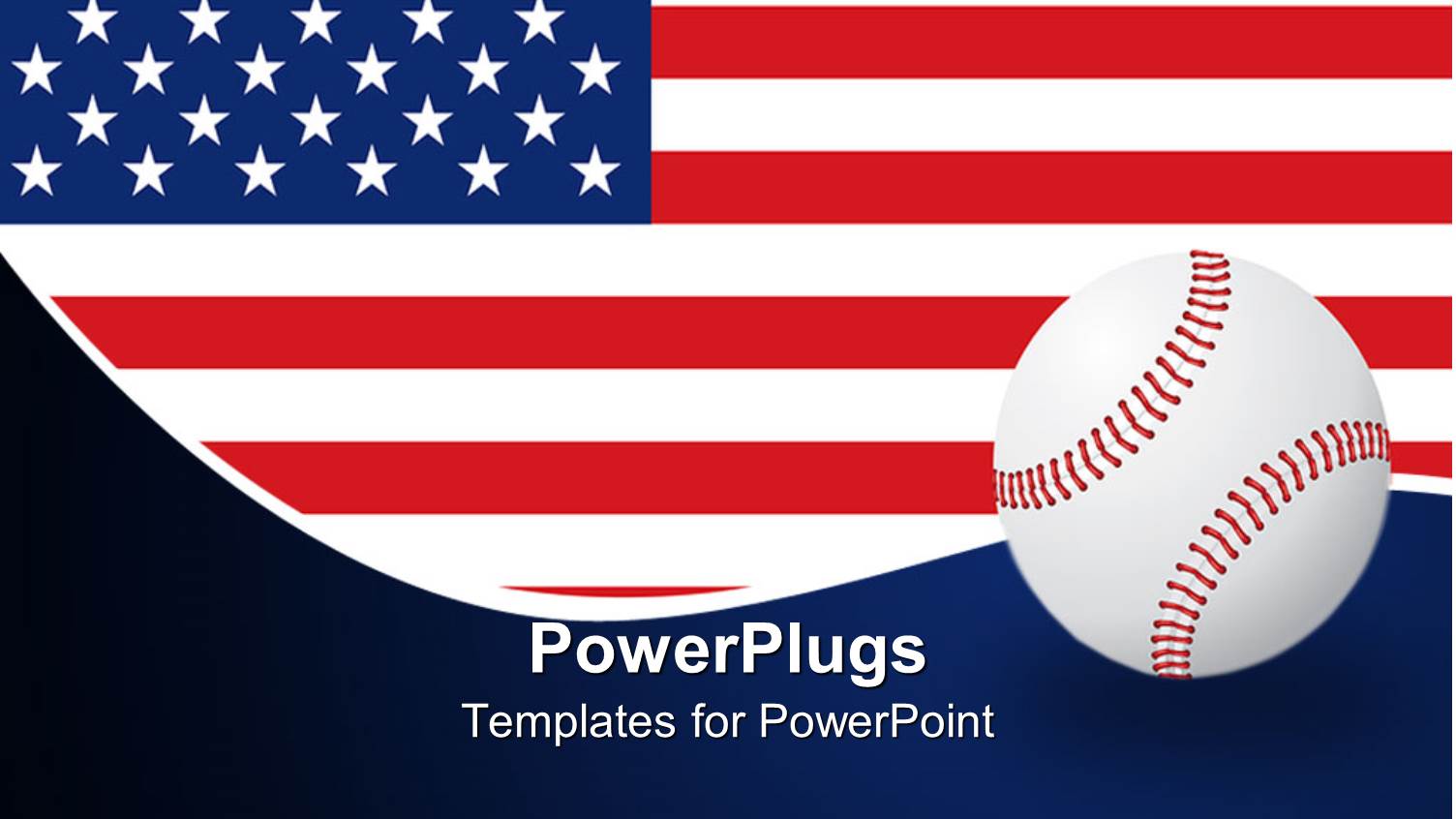 American Flag Behind a White Base Ball on a Blue Background
