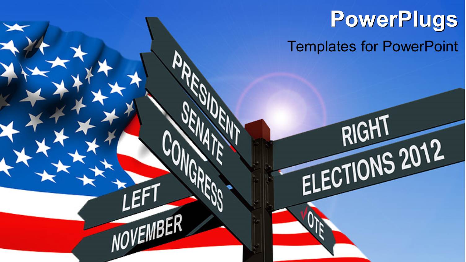 an American Flag with a Number of Signs and Bluish Background