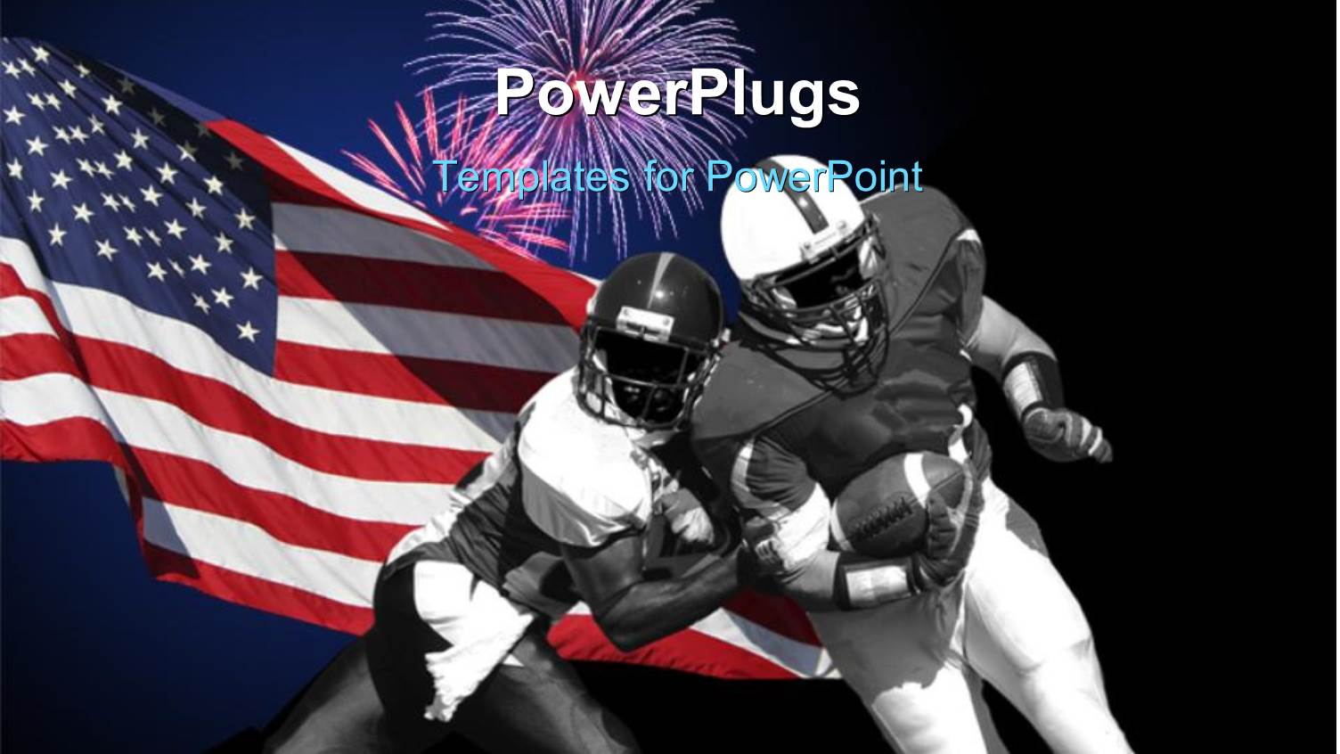 American Football Players During Match Over American Flag on Black Background