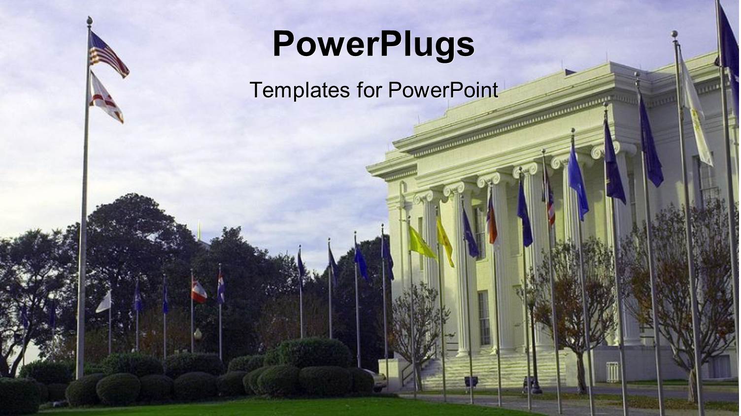 American Government House with Different Country Flags in Front