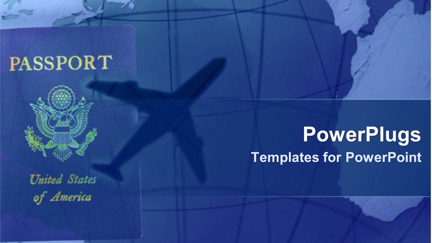 American Passport with Shadow of Airplane in Blue Background