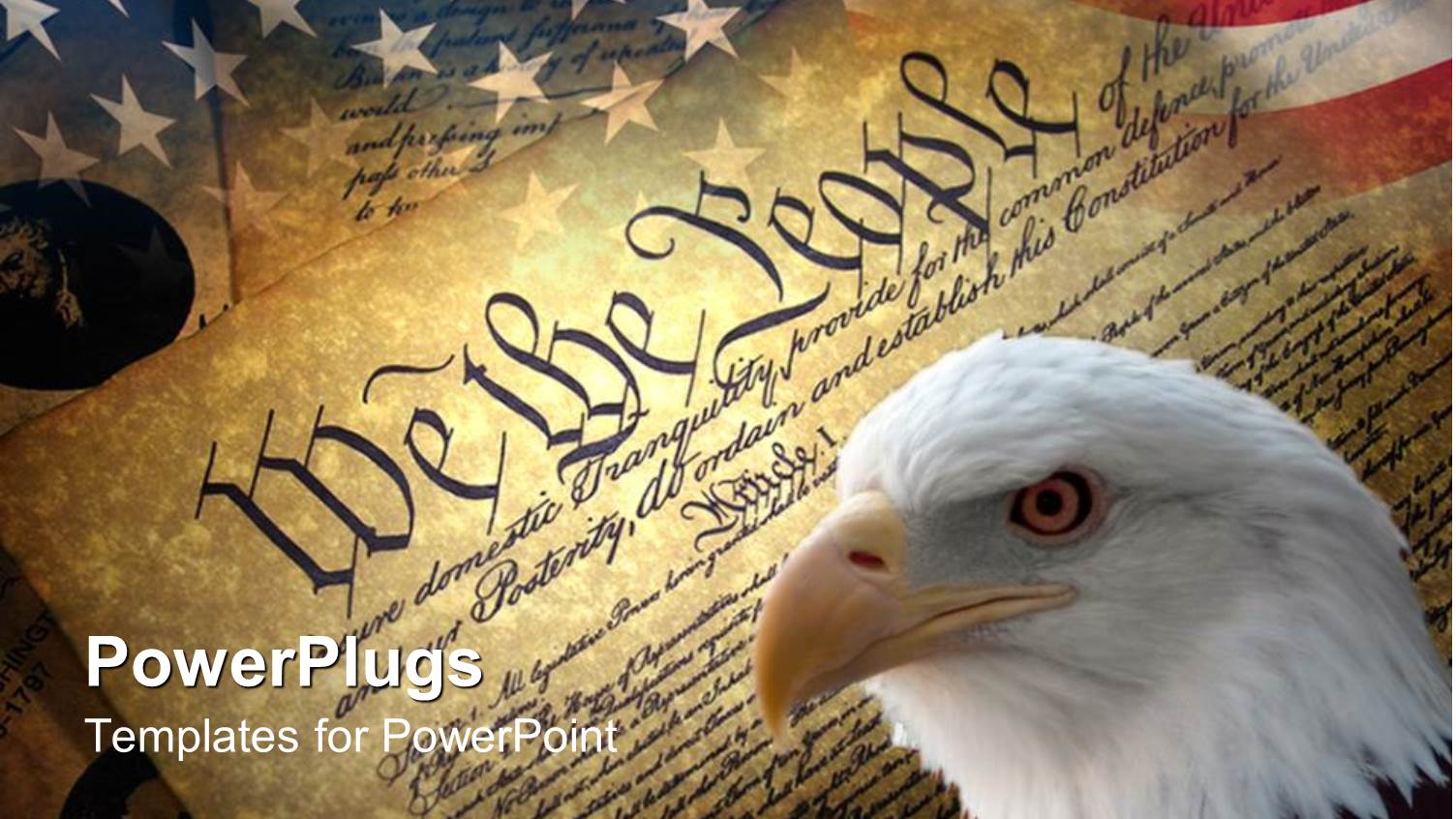 American Symbols with American Flag, Eagle Head and Old Historical Documents