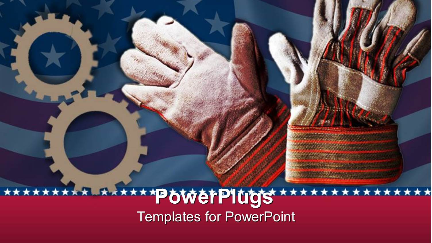 American Work Force Metaphor with Flag, Gears, Work Gloves