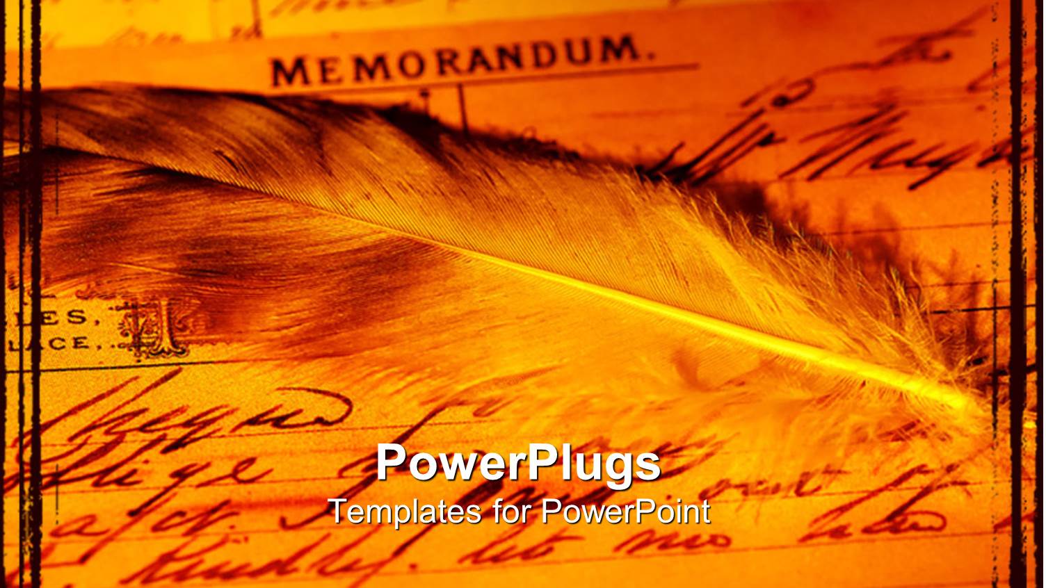 Ancient Feather on Old Memorandum Document with Ink Text