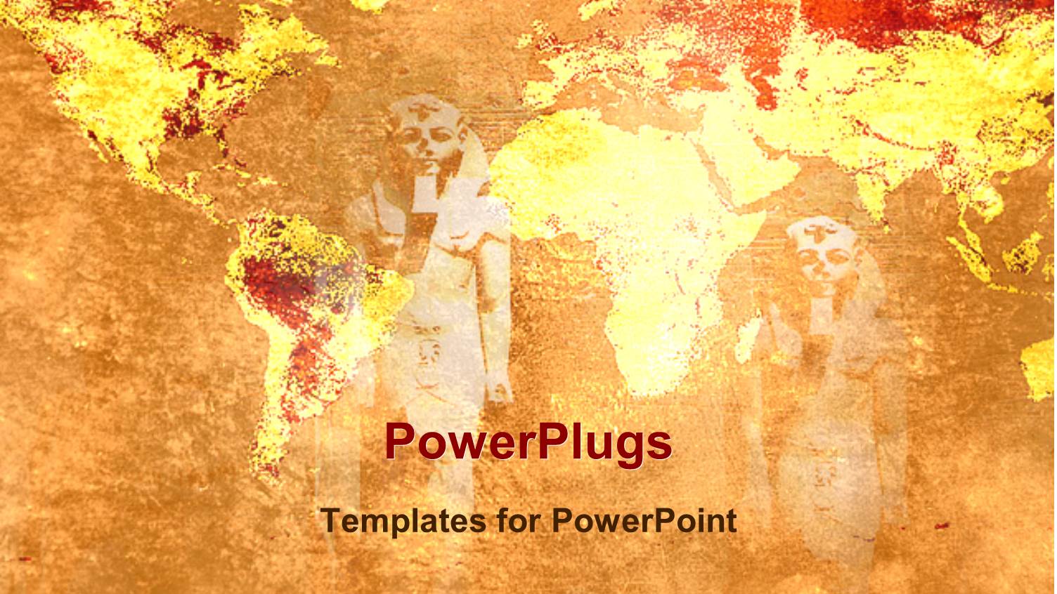 Ancient Statues Egyptian Statues Fading in the Background with Old Historical Map of World