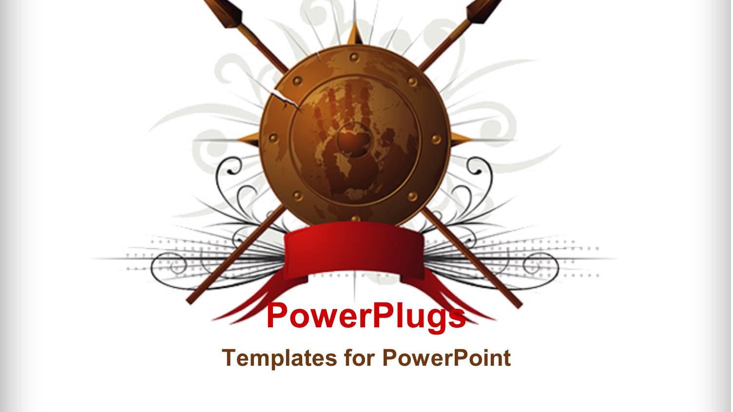 Ancient Weapons with Two Arrows and a Shield, Depiction of Globe in Center of Ancient Shield on Abstract Pattern White