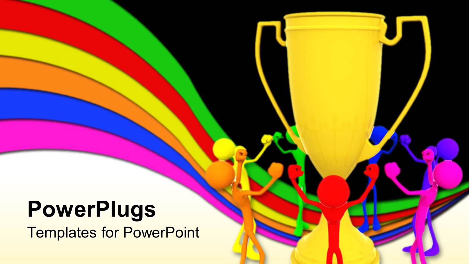 Animated Colorful Human Figures Happy with a Golden Trophy