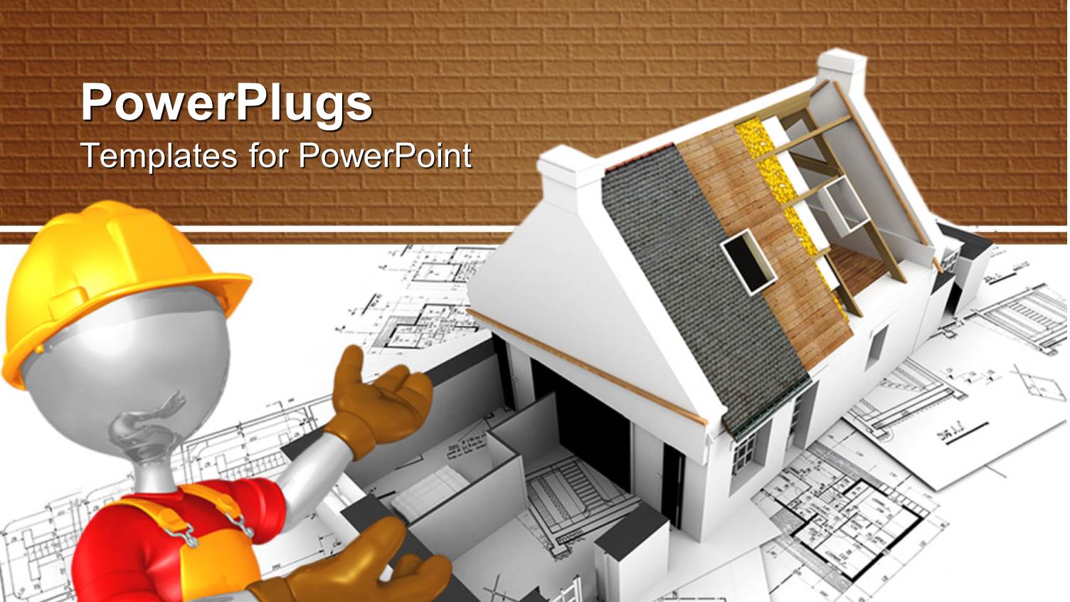 Animated Construction Worker Showing an Uncompleted House Construction Plan