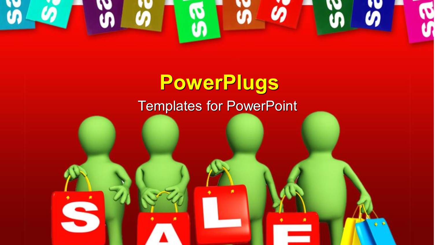 Animated Depiction of Four Red Humans Holding a Sale Text