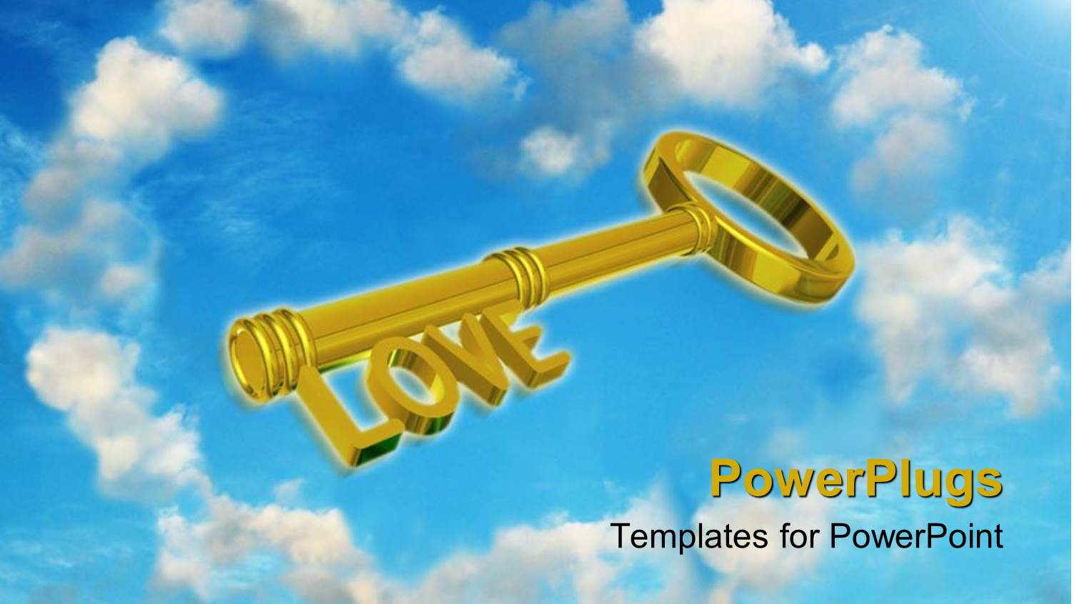 Animated Depiction of a large Gold Colored Key with Love Text