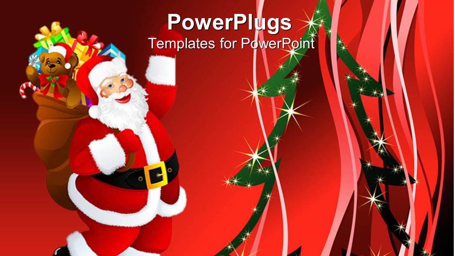 Animated Depiction of Santa Clause with a Transparent Christmas Tree