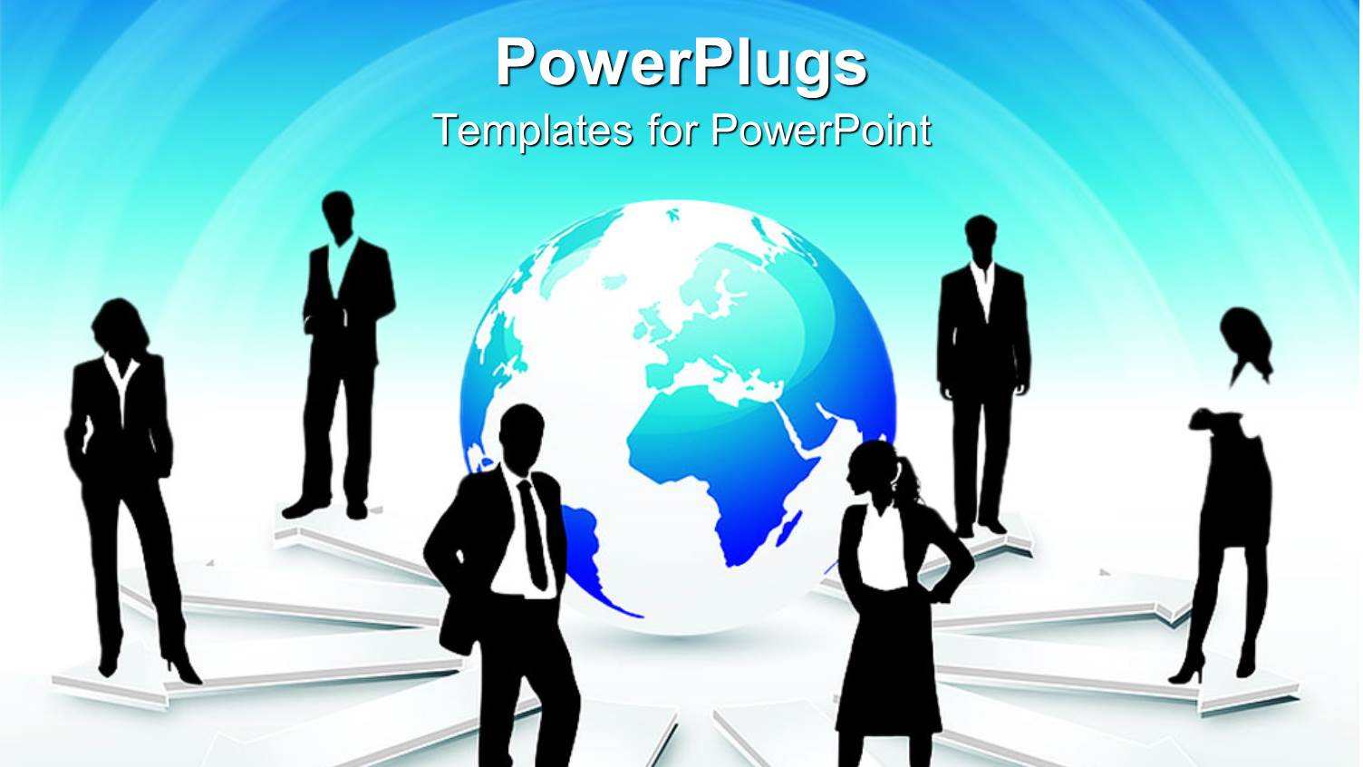 Animated Depiction of Six Humans Standing on Arrows and a Globe