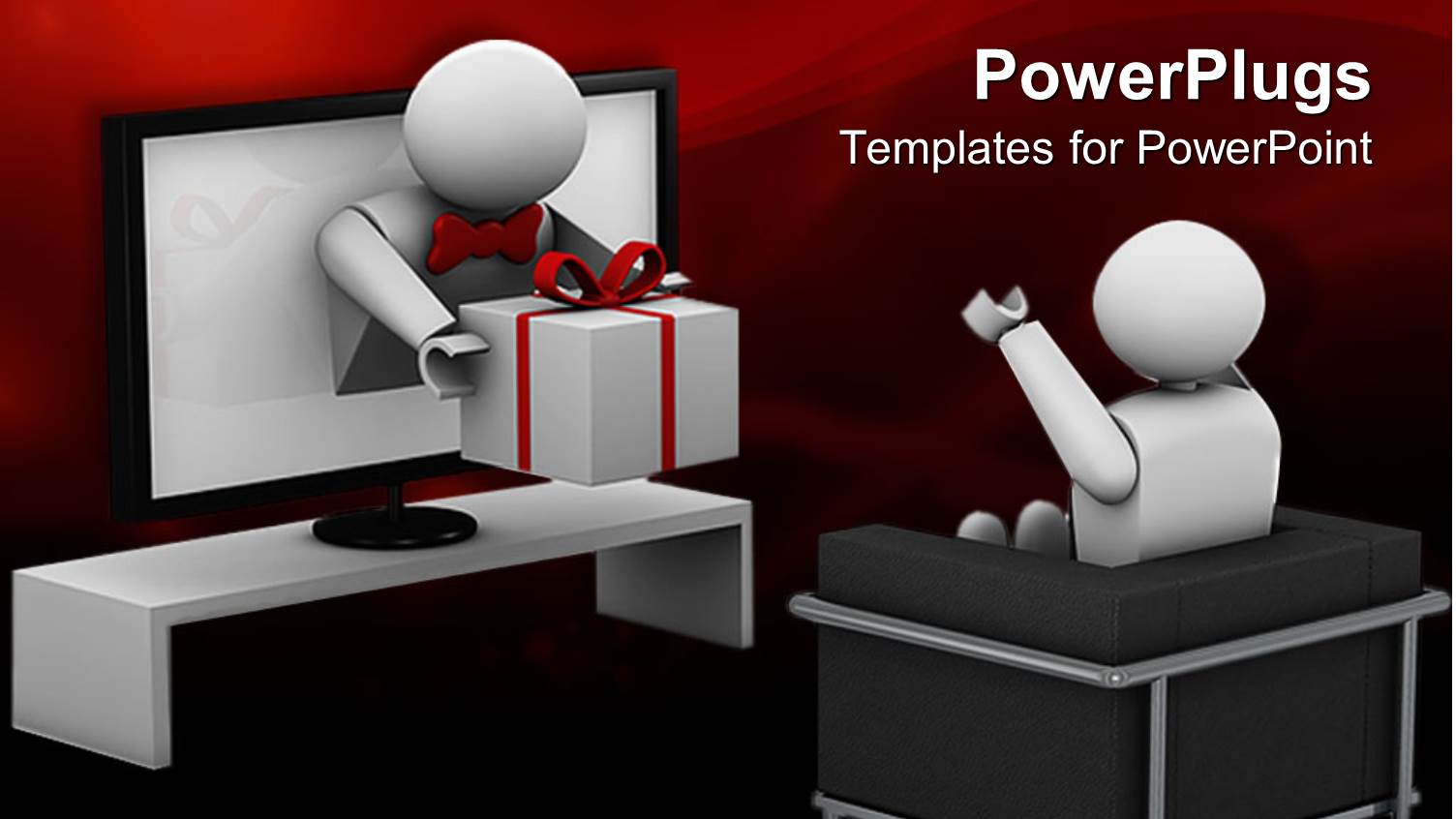 Animated Human Figure Receiving a Gift from a Television