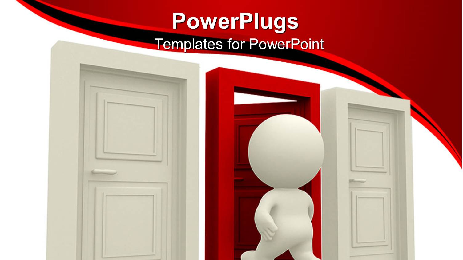 Animated Human Figure Walking Through a White Door in Between Two White Doors