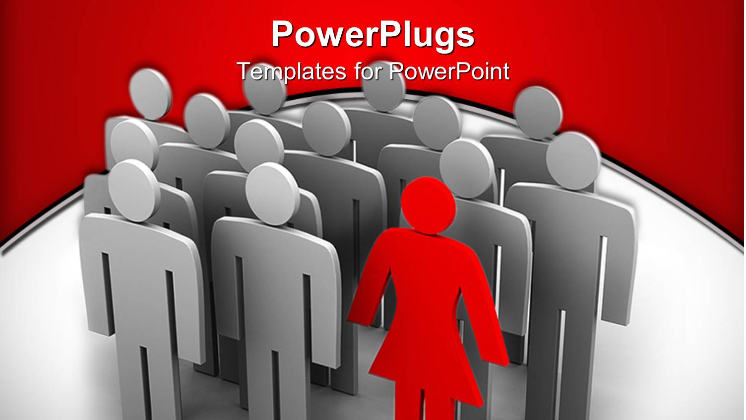 Animated Silver Colored Human Depictions Wit a Red Female One Standing Out