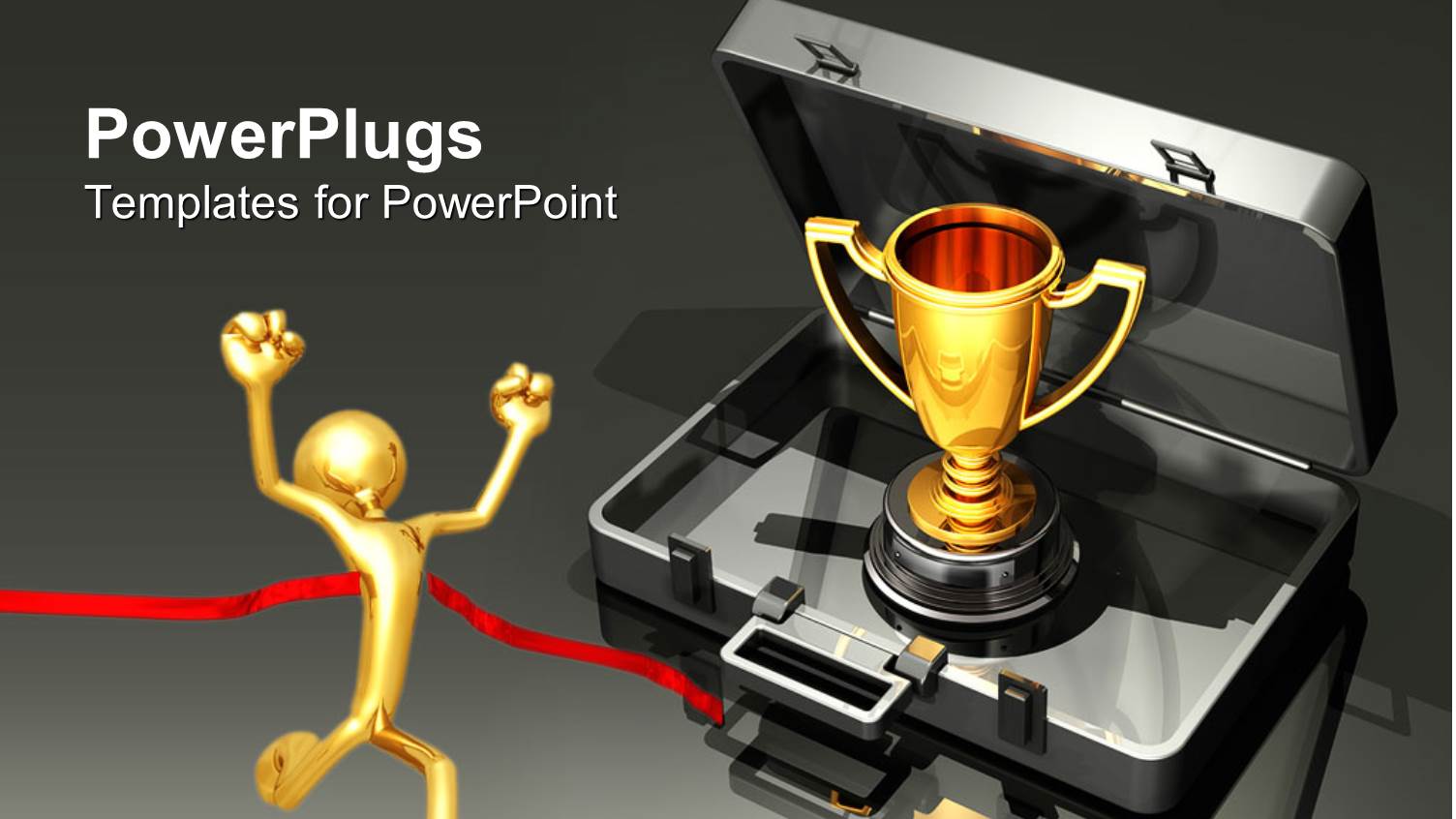 Animated View of a Metallic Box with a Trophy and a Human Figure Winning a Race