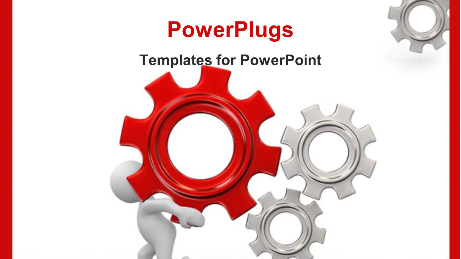 Animated White Human Figure Carrying a Red Gear with other White Gears