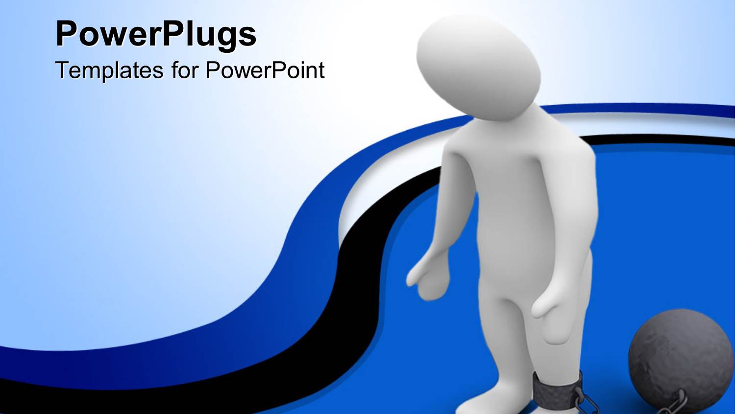 Animated White Human Figure with Shackles on a Blue Background