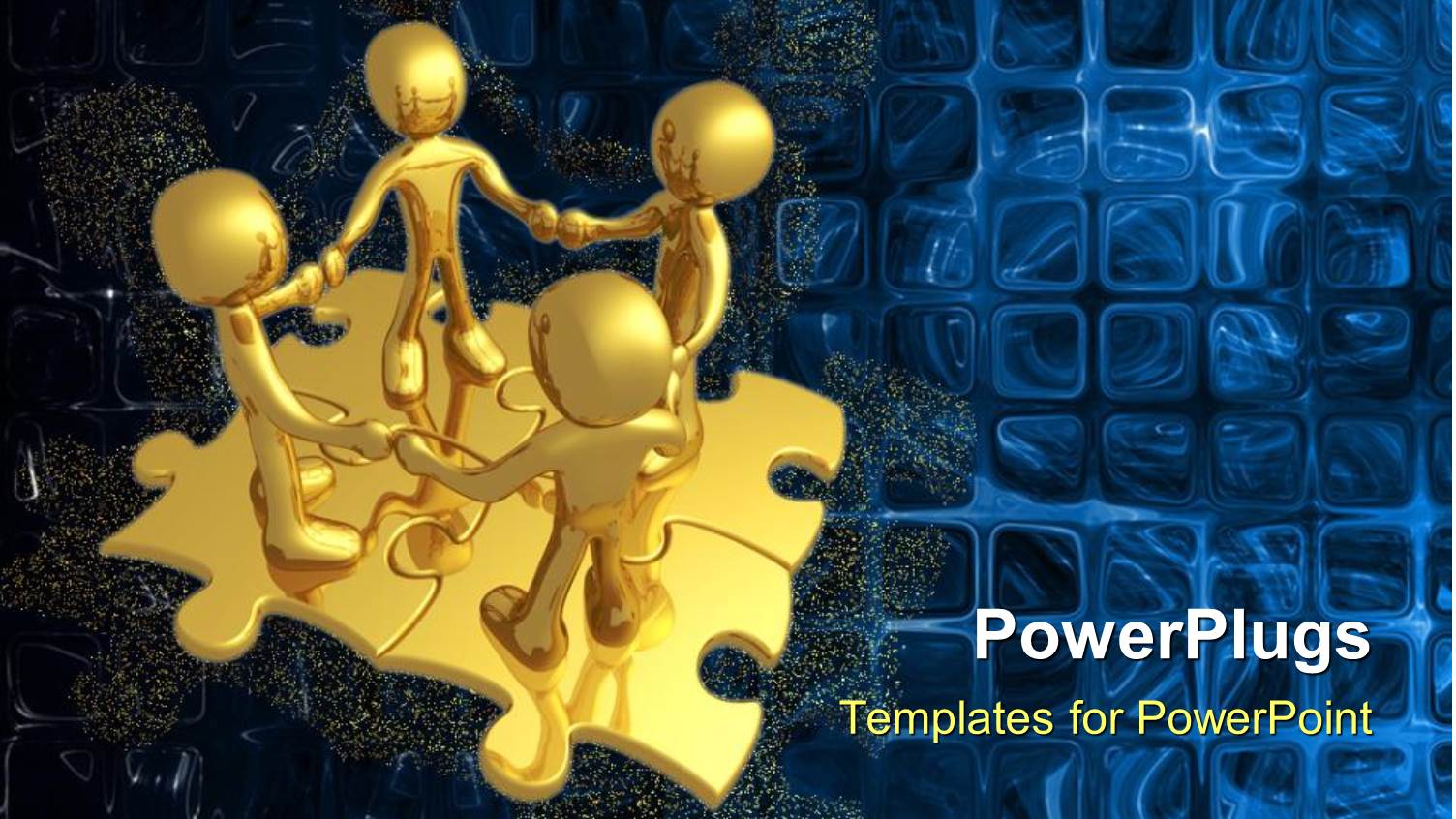 Animation of Four Golden Human Figures Standing on Puzzles