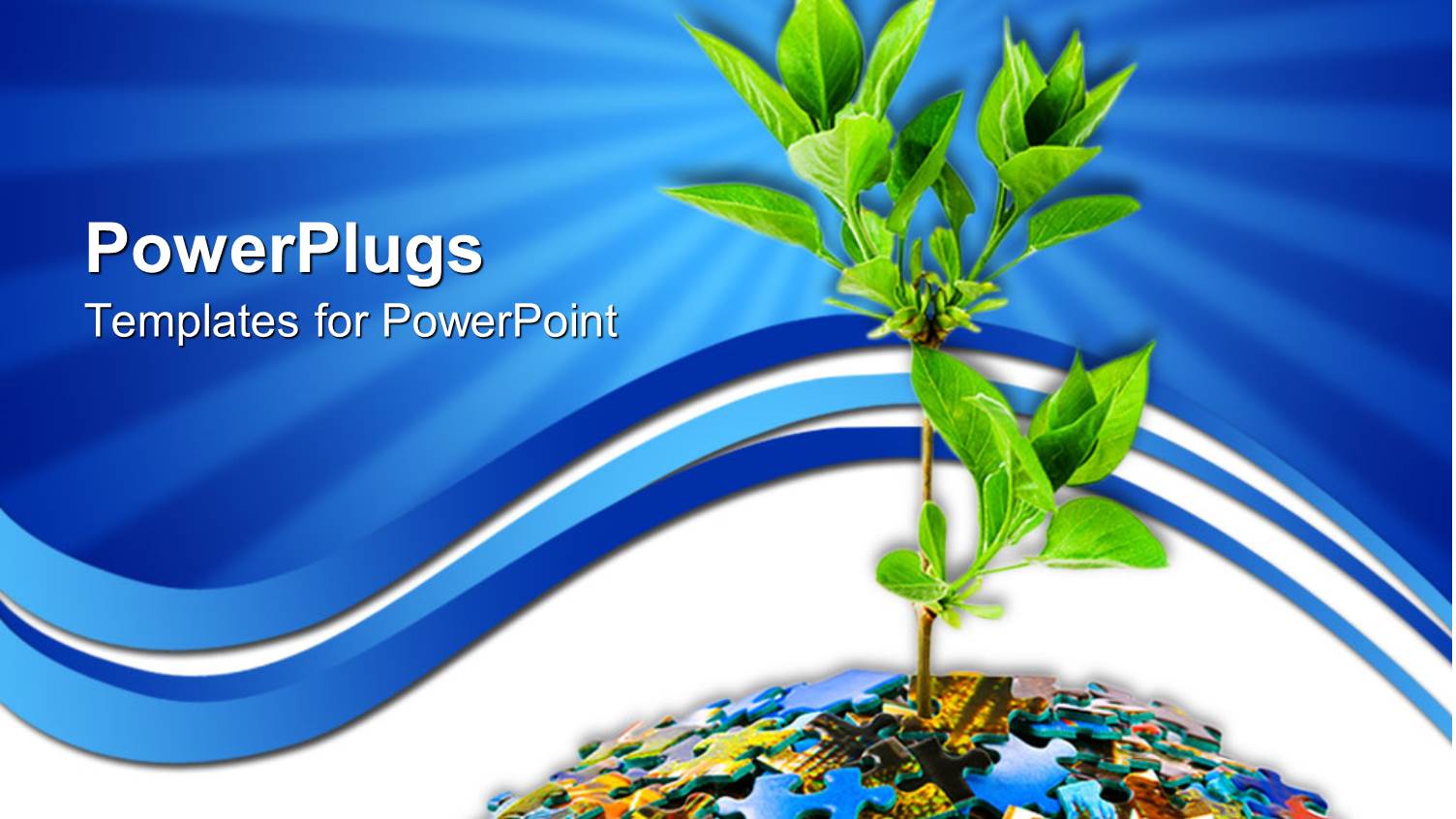 Animation of a Tree Growing from Puzzles with a Blue Background